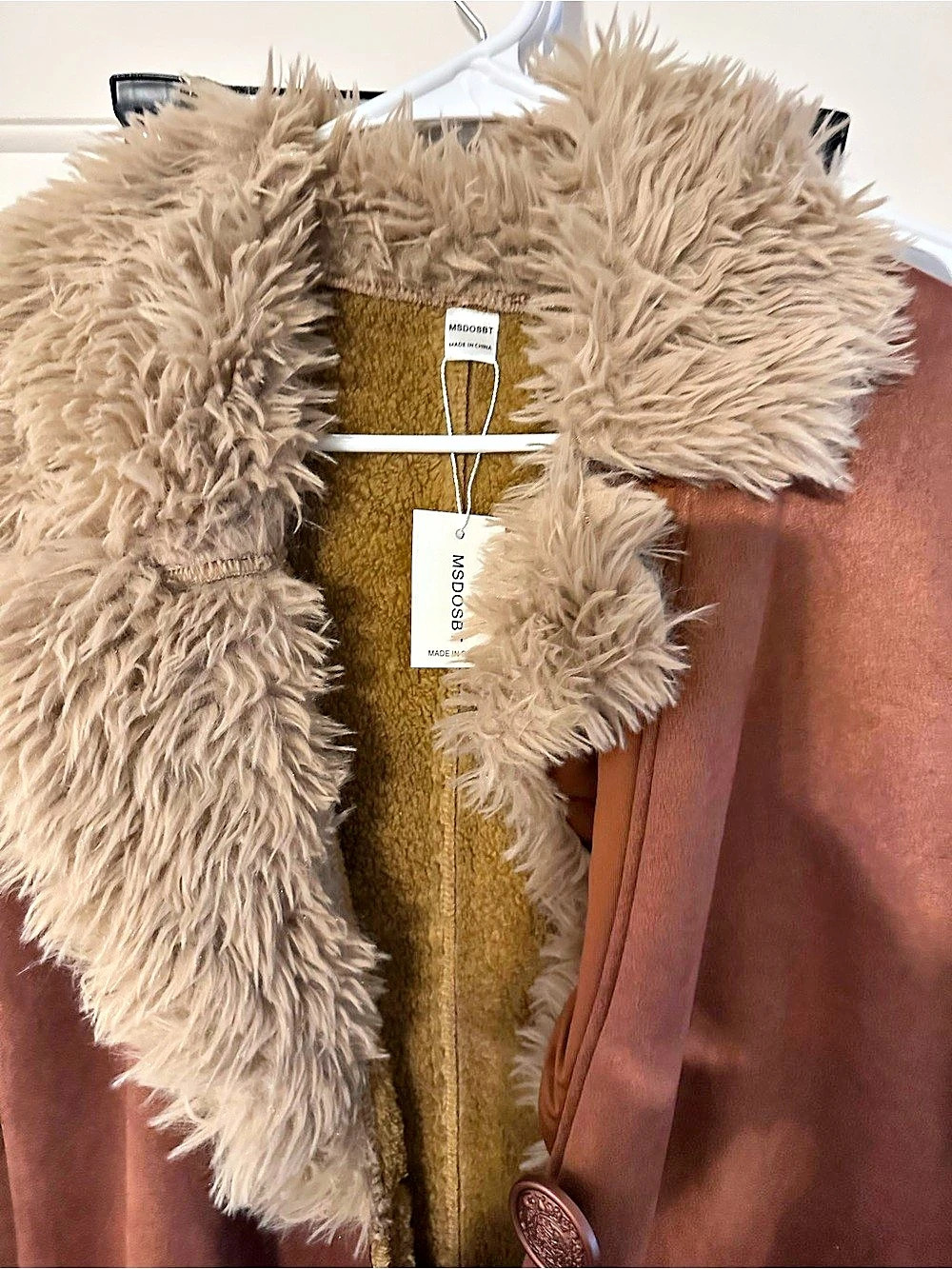 MSdoset Faux Fur Trim Long Coat in Brown - Picture 2 of 6